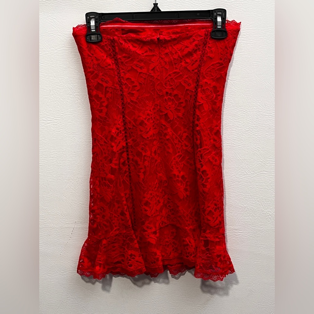 Lovers + Friends Red Lace Ruffle Strapless Mini Dress XXS NWT - Picture 2 of 14